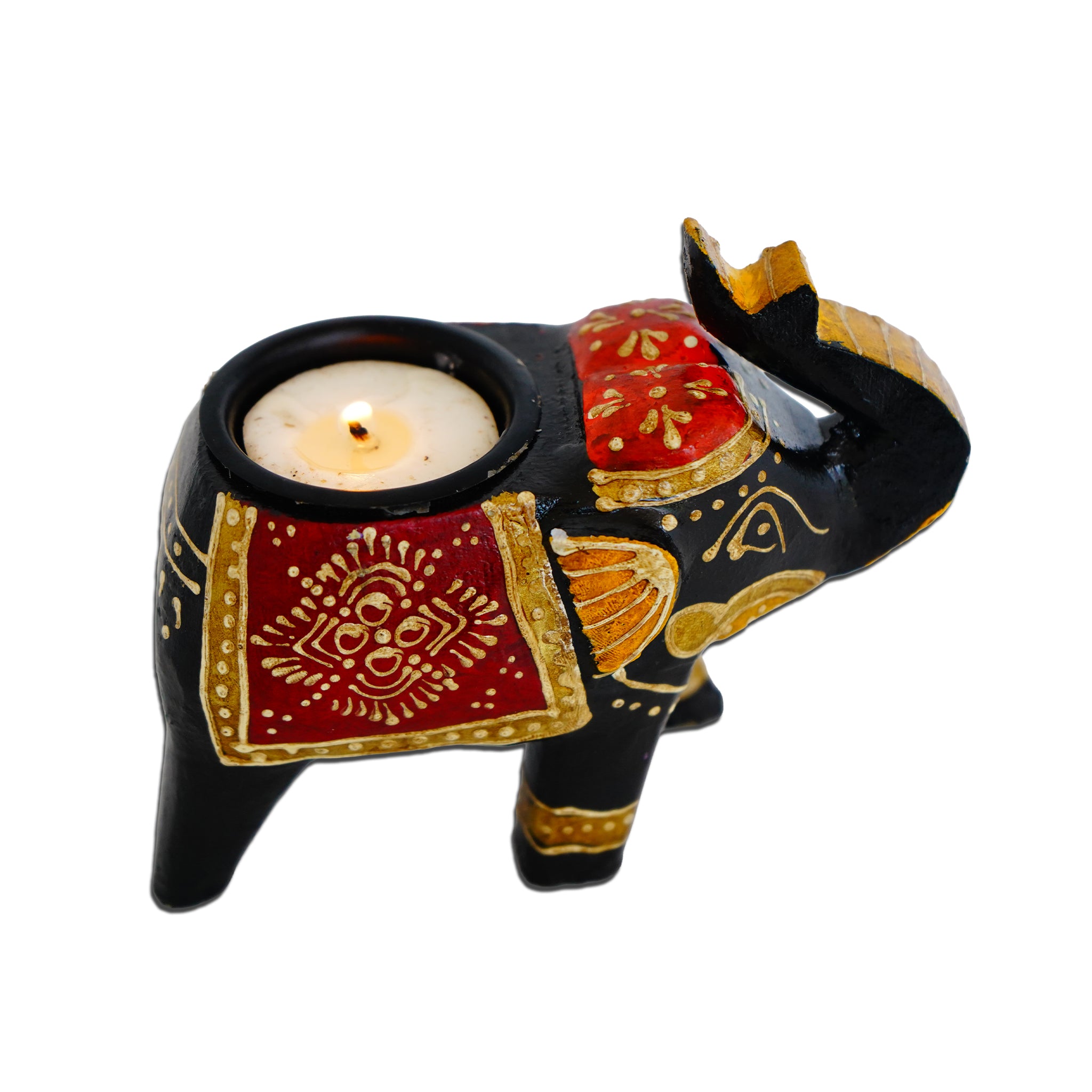 Exotic Elephant Candle Holder Indian Art Inspired Home Decor Black